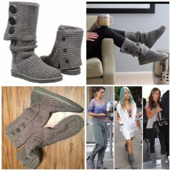 UGG Classic Cardy Button Detailed Sweater Knit Boots 5819 Gray Size 8 H12130 - Picture 11 of 11